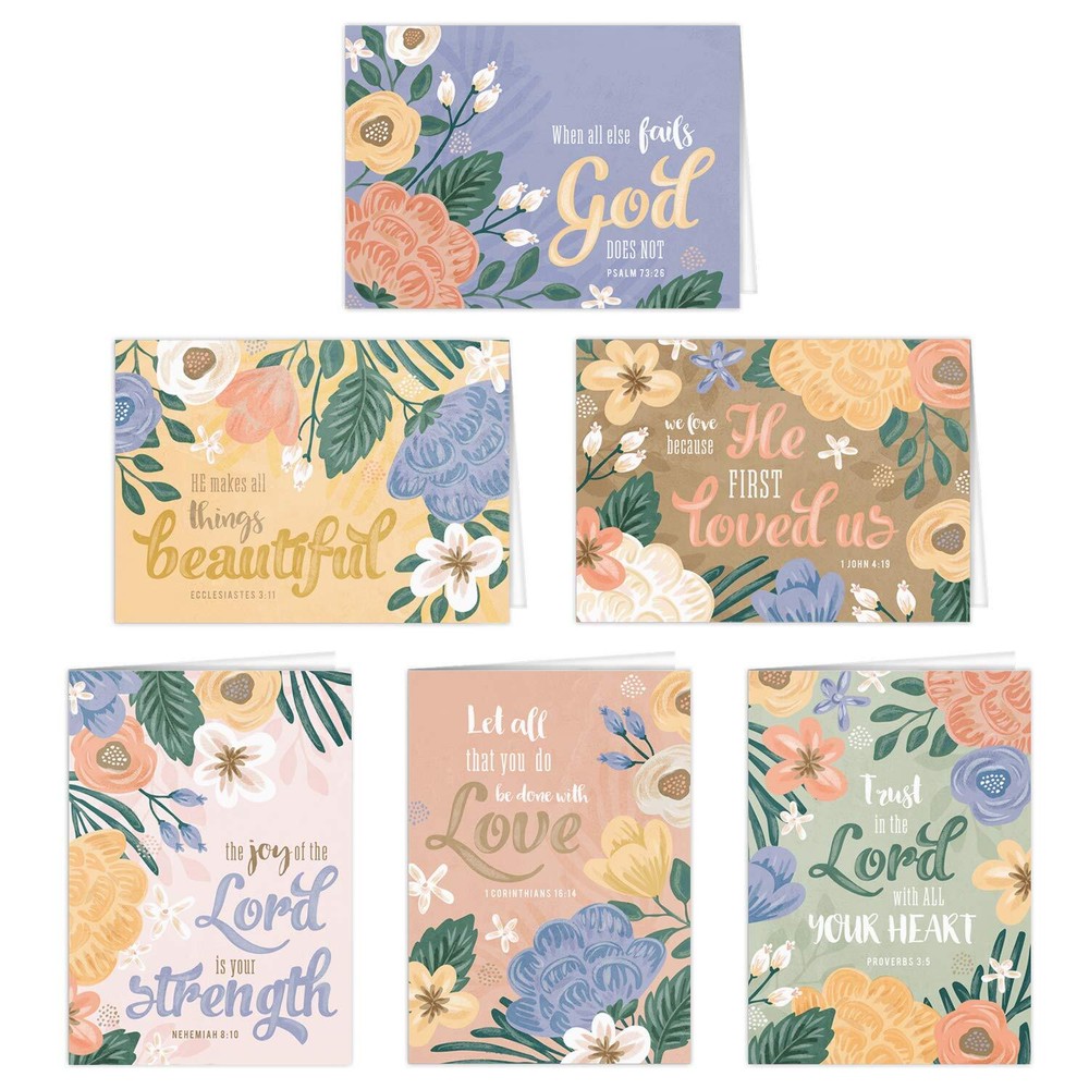 Floral Christian Greeting Cards / 24 Easter Baptism Note Cards With White Env...