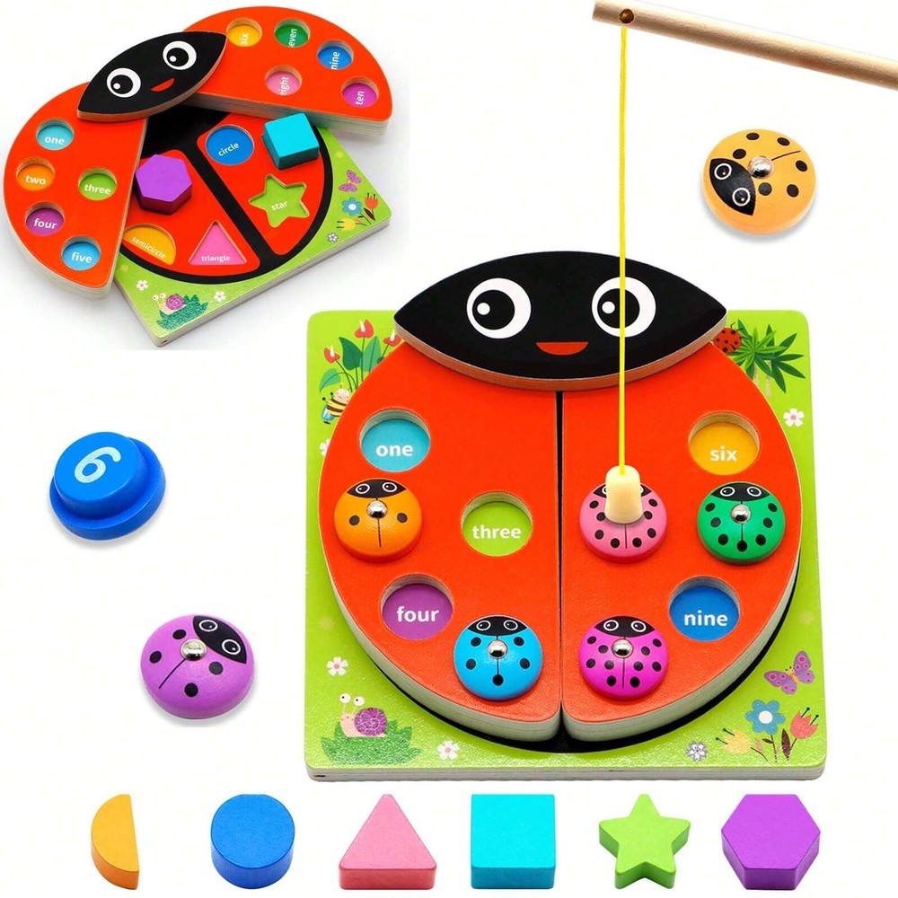 MOONTOY 3 In 1 Wooden Counting Ladybug Montessori Toys For 2 3 4+ Yr Old Boy Gir