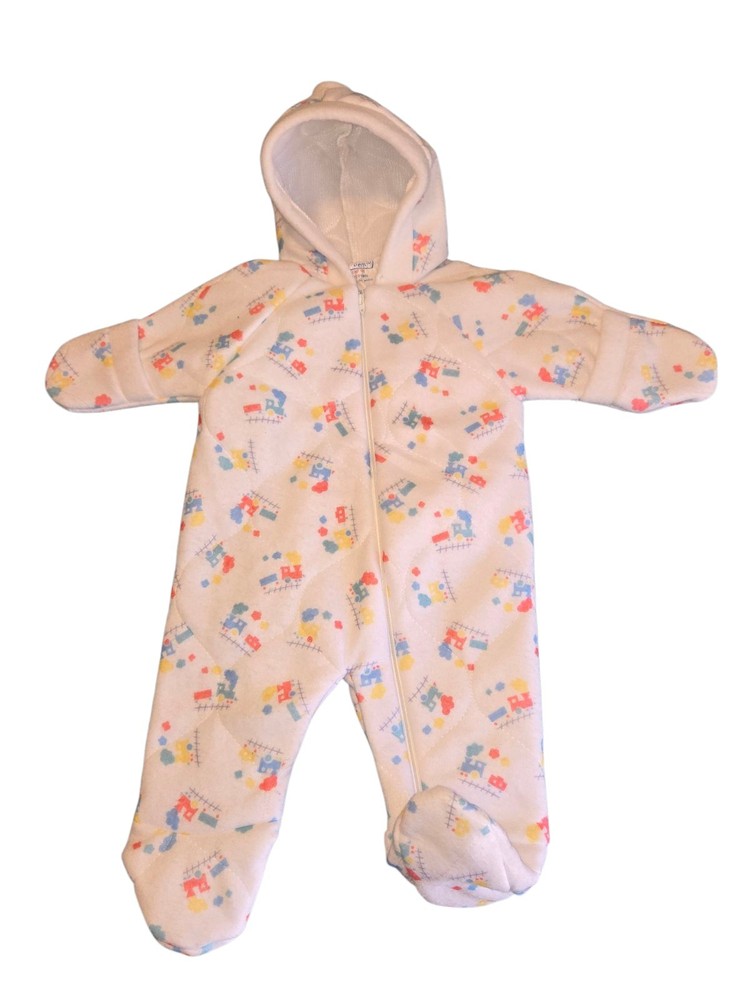 Dr. Denton Vintage Baby White Train Footed Pajamas 0-6 Months