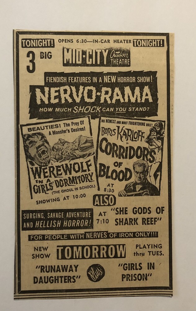 1960’s HORROR Movie Werewolf In Girls Dormitory Newspaper Ad 0C24