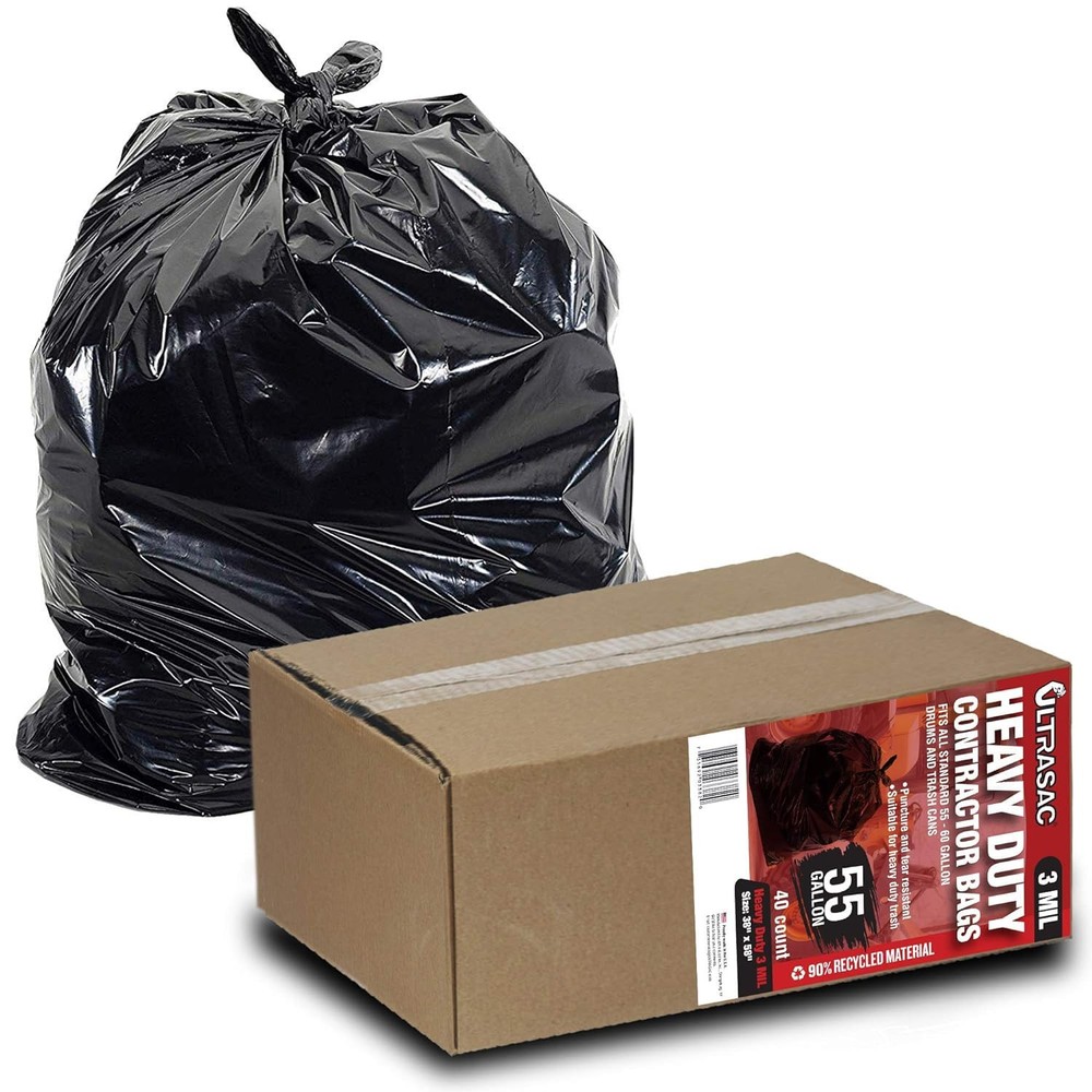 Heavy Duty 55 Gallon Contractor Bags - (40 Count, 3 MIL) - 38