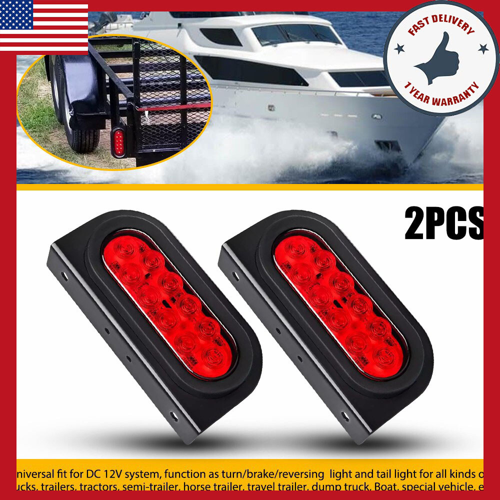 6-Inch Oval Flush Mount Red LED Trailer Tail Light with Grommets and Plugs