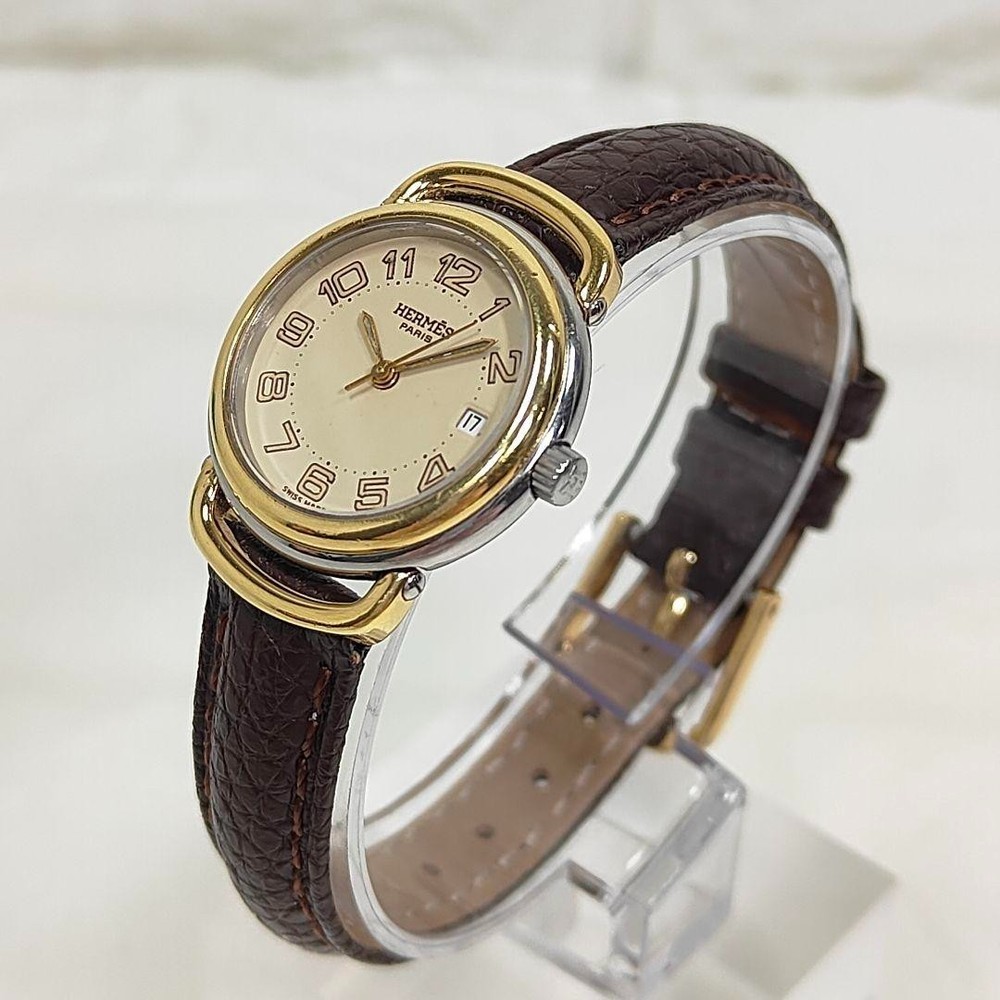 Hermes Pullman PU2.240 Gold Quartz Womens Watch Beige Dial Pre-Owned