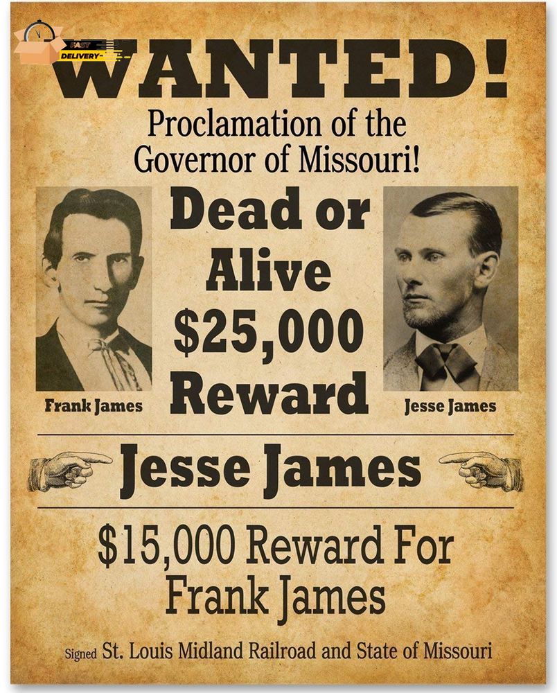 Jesse James Wanted Art Print - 11X14 Unframed Print - Makes a Great M