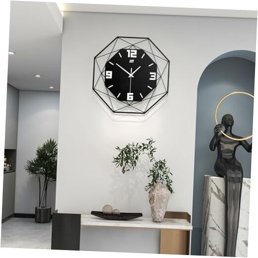 Modern Large 17 Inch Black Wall Clock for Living Room Decor