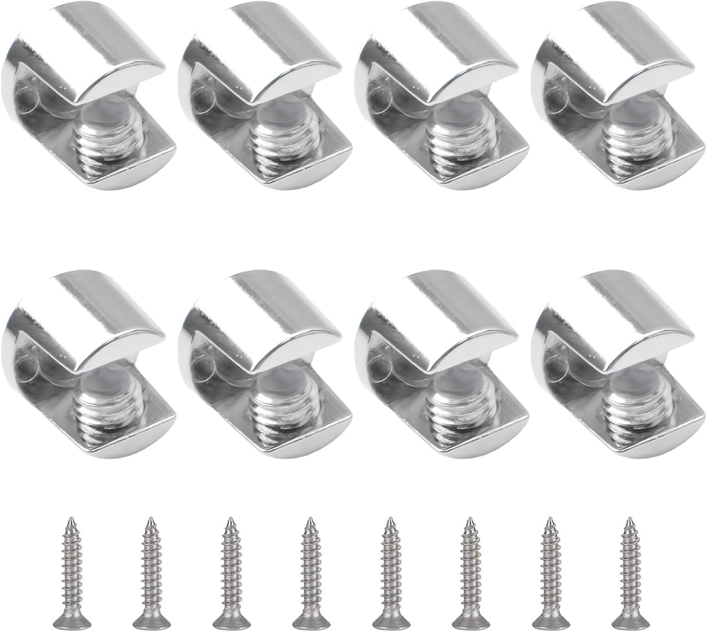 Glass Shelf Bracket, 8Pcs Wall Mounted Adjustable Glass Shelf Clamp Clips Polish