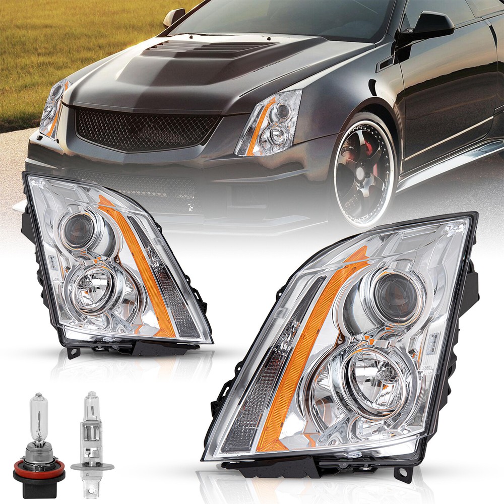 For 2008-2014 Cadillac CTS Halogen Headlight Headlamps w/Bulbs