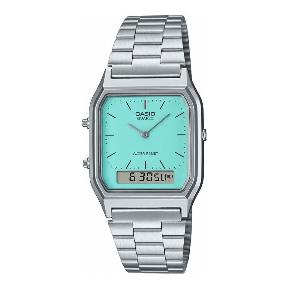 Casio AQ-230A-2A2MQY Vintage Analog Digital Watch Turquoise Dial Stainless Steel