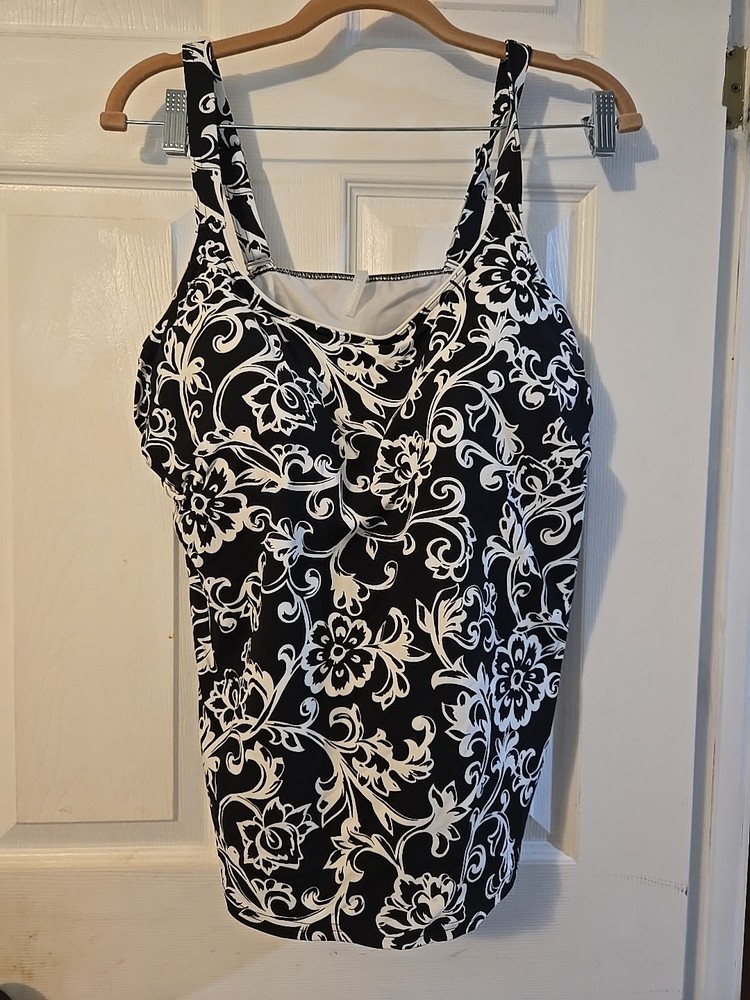 Lands' End Women's Size 18L 2-Piece Swimsuit Tank, Black/White Check Pattern