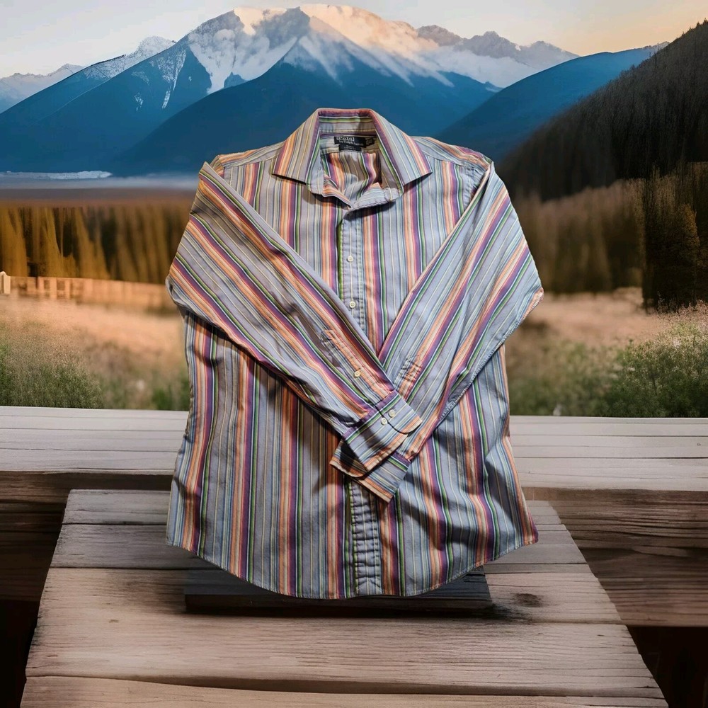 Ralph Lauren Regent Mens Large Cotton Striped Shirt 16.5 34/35 962