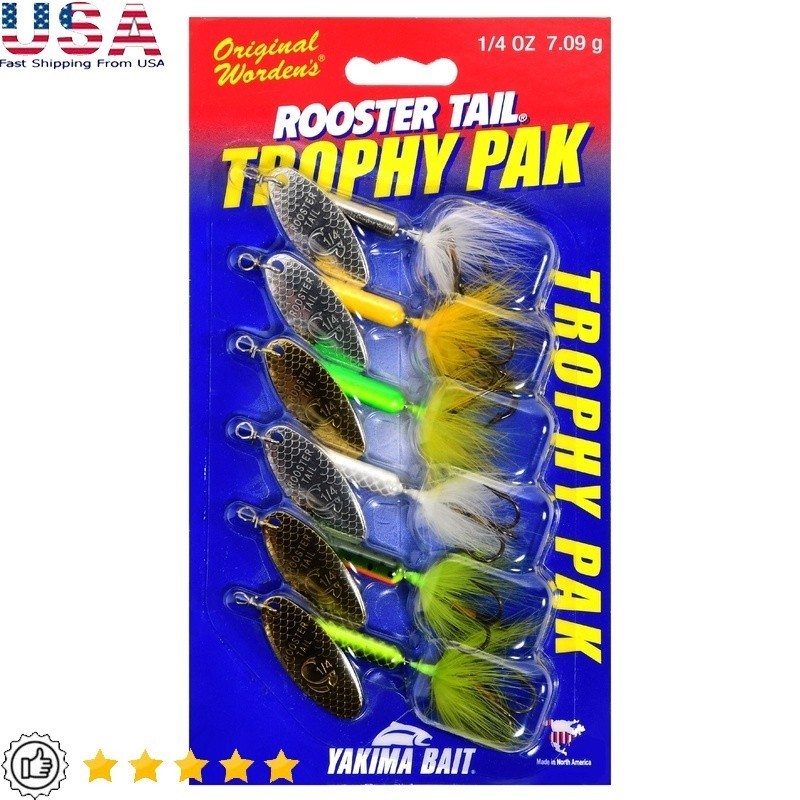 Worden's Rooster Tail Spinner Fishing Lure Kit 1/4 Oz 6 Count Trophy Assorted US