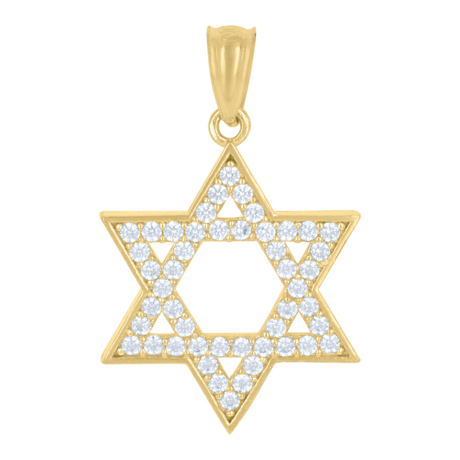 10k Yellow Gold Cubic Zirconia Star Of David Symbol Religious Charm Pendant