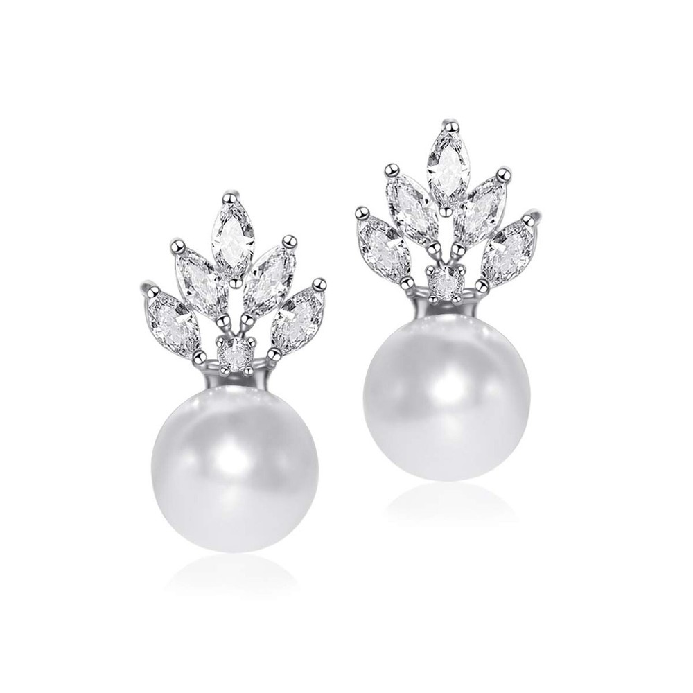 UDORA Bridal Bridesmaid Pearl Stud Earrings Wedding Prom Party White Gold