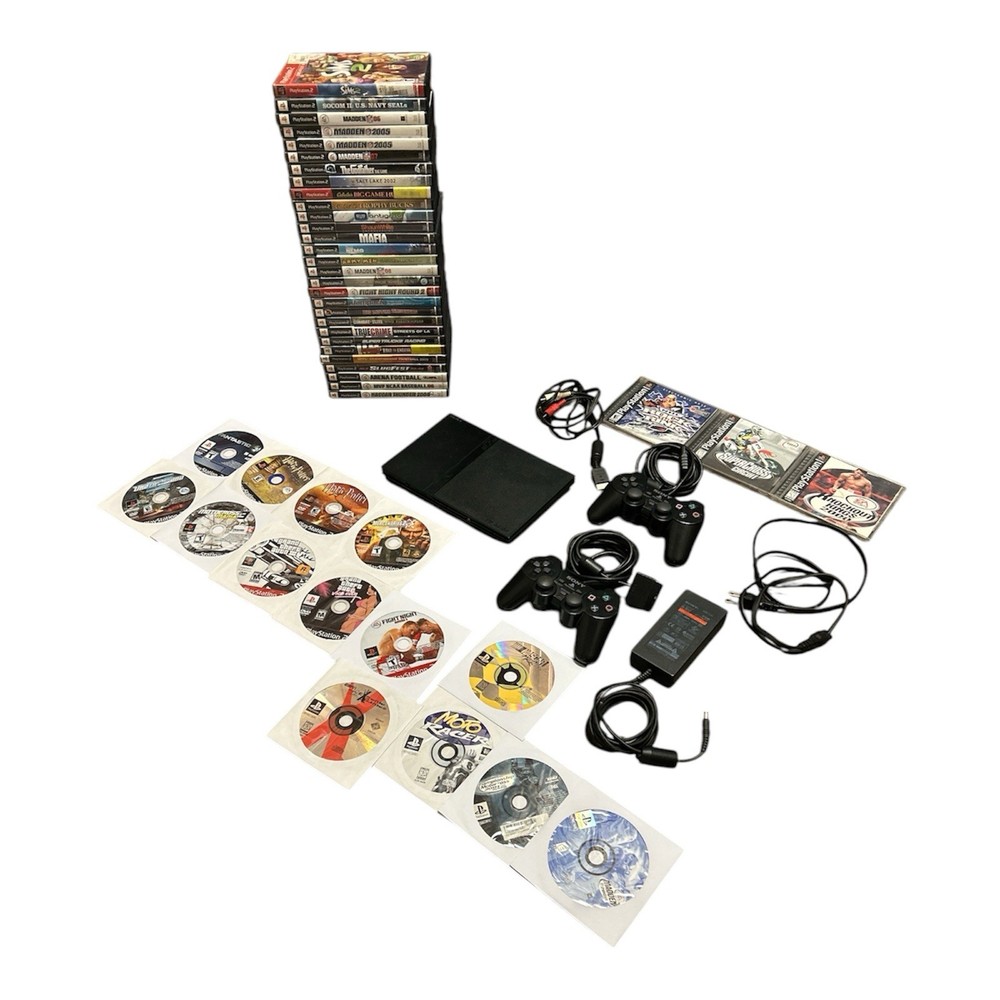 Sony PlayStation 2 Slim Launch Edition Charcoal Black Console SCPH-77001 Lot