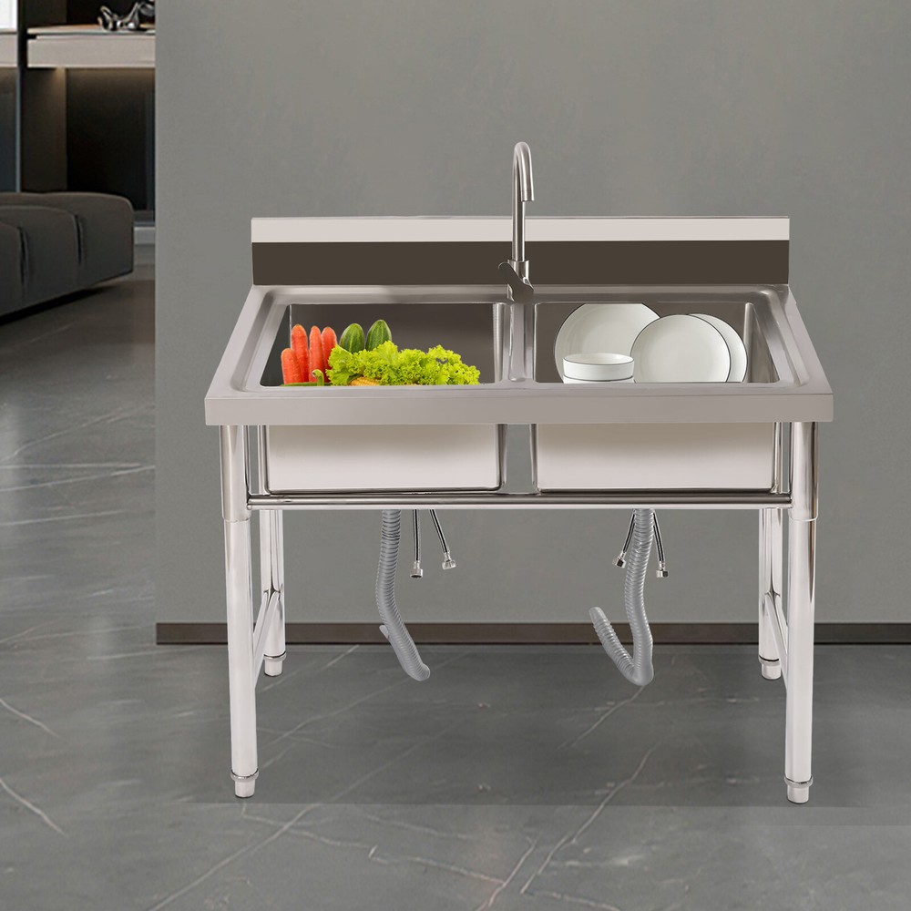 Double Compartment Commercial Stainless Steel Kitchen Utility Sink
