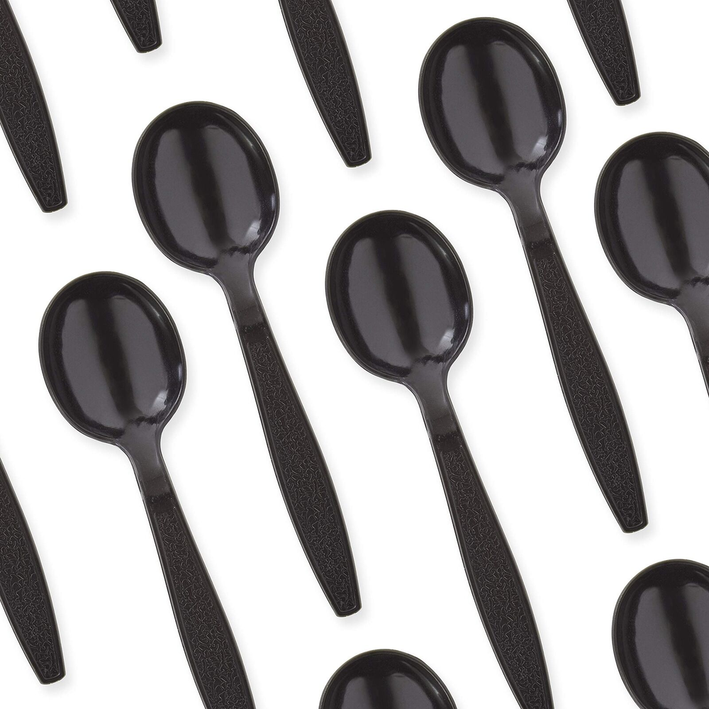 Extra Sturdy Pro-Grade Plastic Soup Spoons 200 CT. Black Heavy Duty Recyclabl...