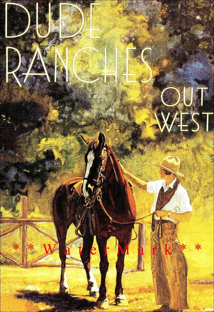 1950 Out West Dude Ranches Vintage Western Art Poster Collectible Print