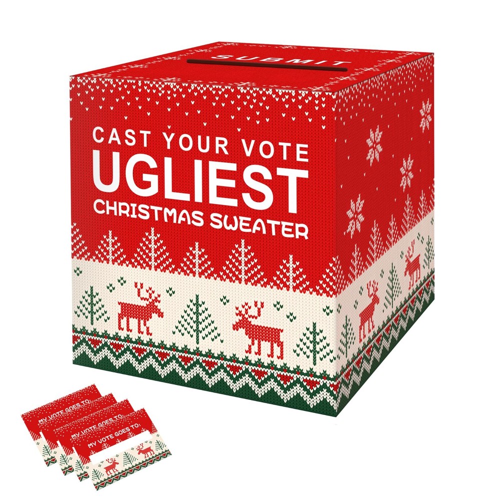 QIKSION Ugly Sweater Contest Ballot Box Voting Cards Box Set with 50 Voting C...