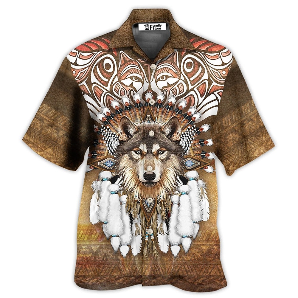 Native Feather Wolf King Style   Hawaiian Shirt