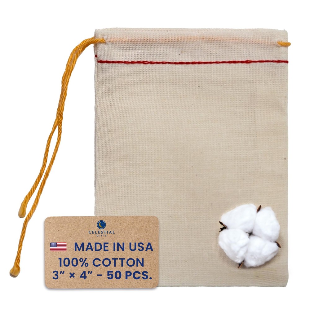 50pcs Small 3x4 Muslin Drawstring Bags - Reusable for Tea, Jewelry & Gifts