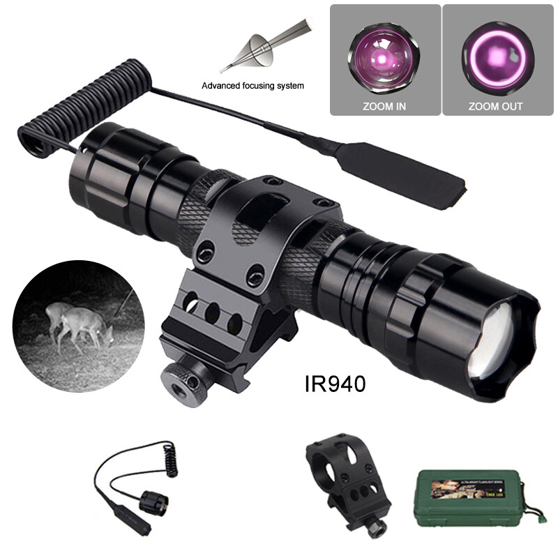 IR Infrared 850nm/940nm Flashlight Night Vision LED Zoomable Hunting Light Torch