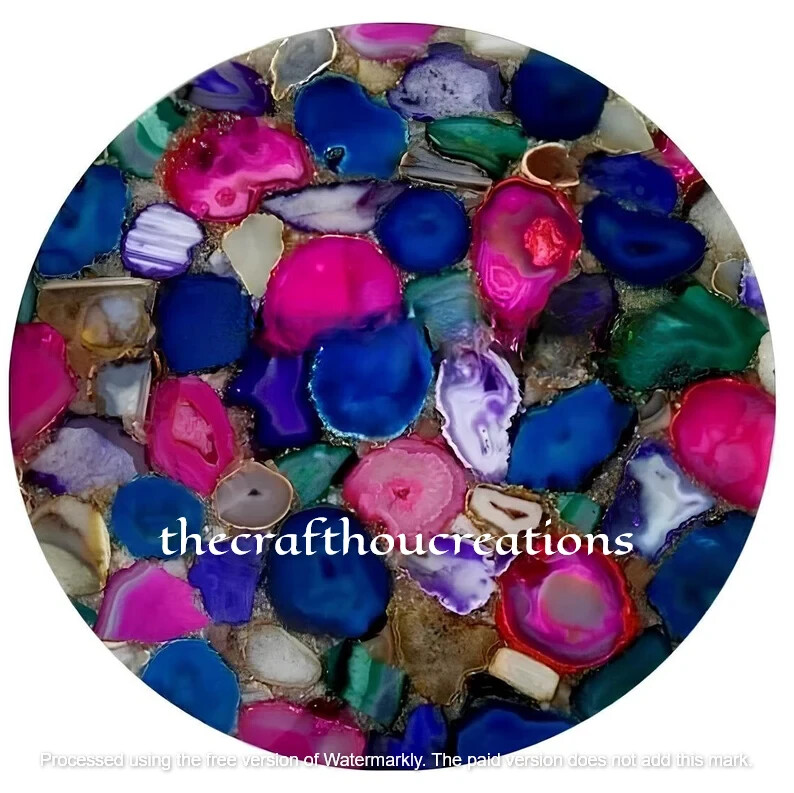 Natural Mix Agate Geode Coffee Table Top Round Centerpiece Holiday Decor Christmas Sale  