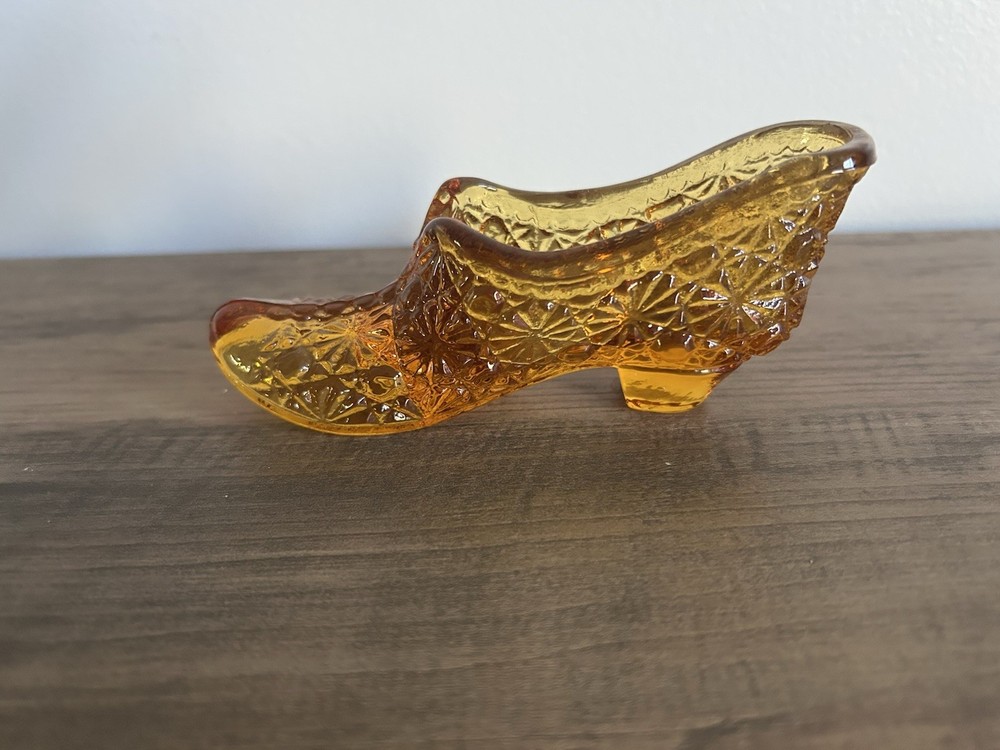 Vintage Fenton Amber Glass Daisy Button Slipper