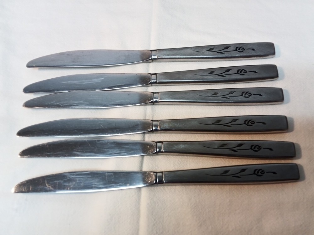 Oneidacraft Deluxe CAPISTRANO MCM Stainless Rose Dinner Knives Set of 6