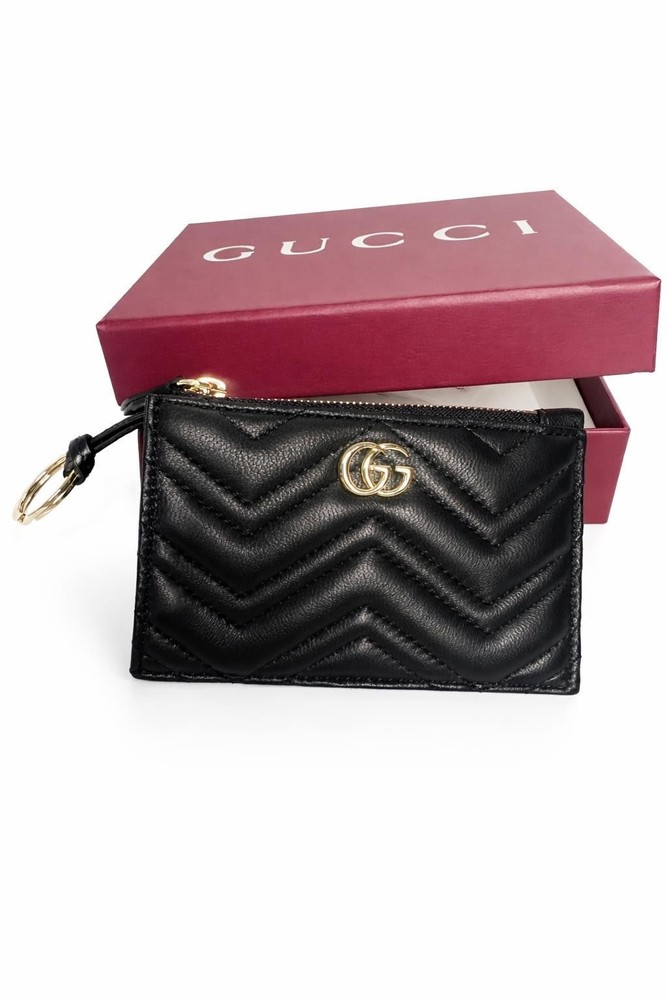 GG BlackGUCCI Leather Zip Key Pouch