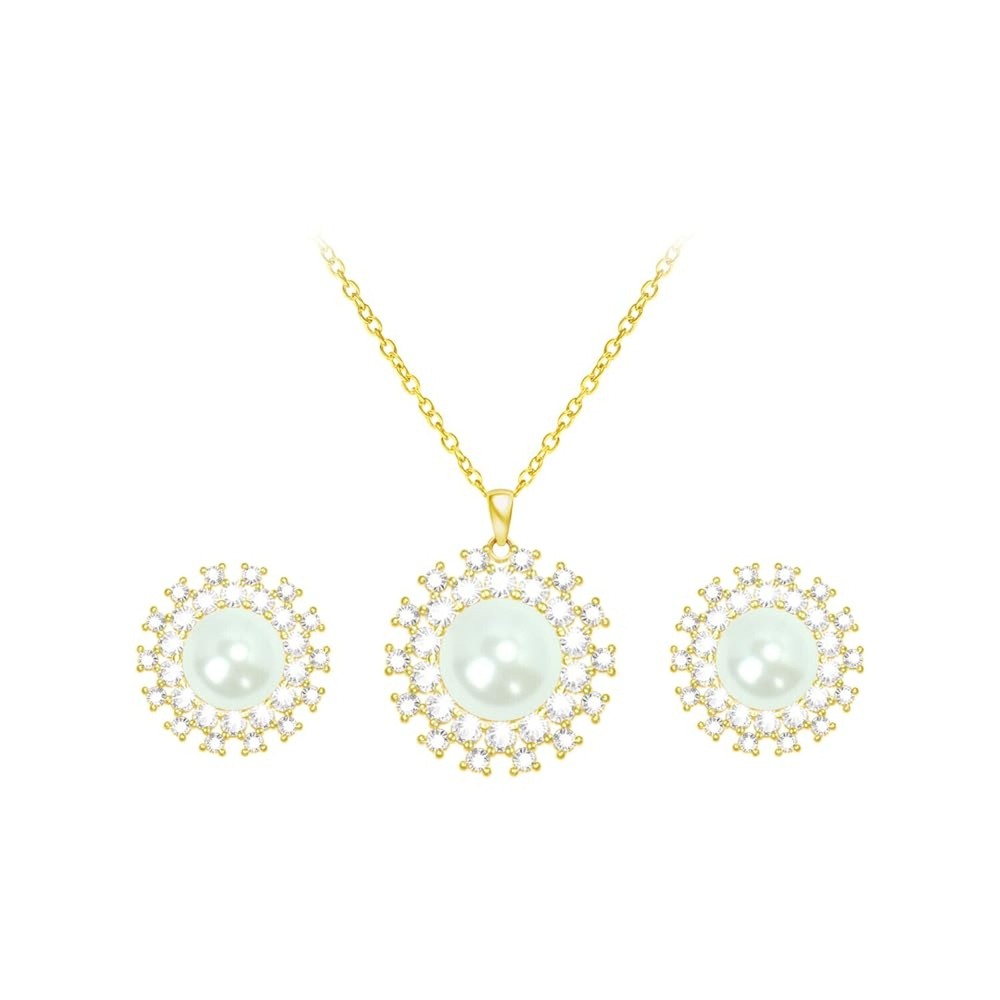 Gold Sunflower Pearl Jewelry Set For Women、Fashion Pearl Jewelry Set with