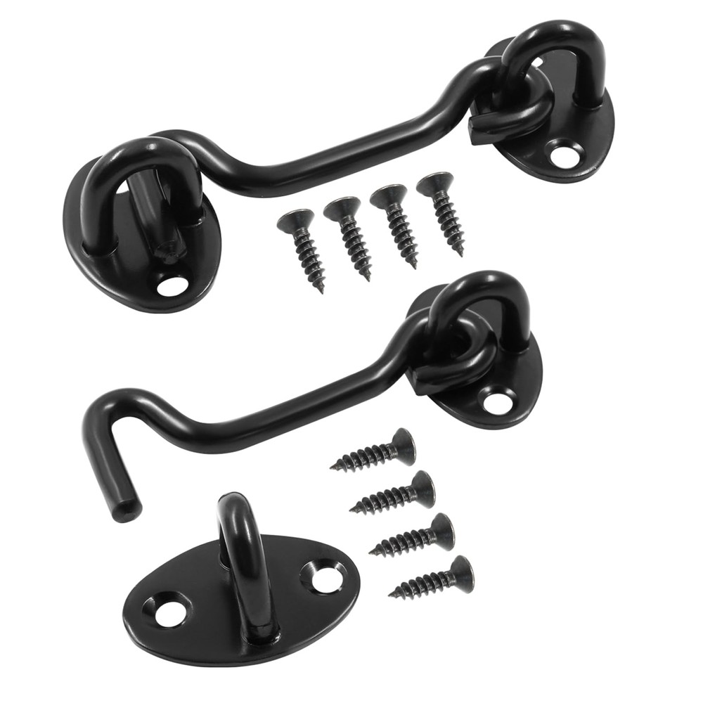 2Pcs 3 Inch Black Privacy Hook and Eye Latch,Stainless Steel Barn Door Eye La...