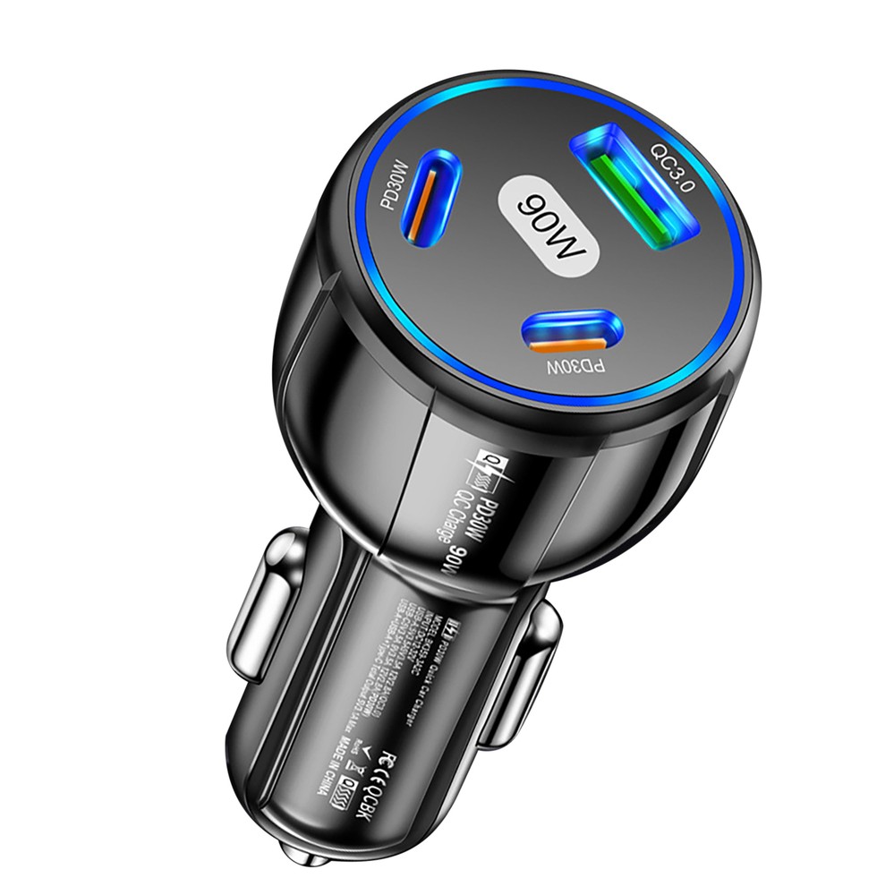 Multi Port Type C Cigarette Lighter Usb QC3.0&PD30W Fast Car Charger Adapter 90W