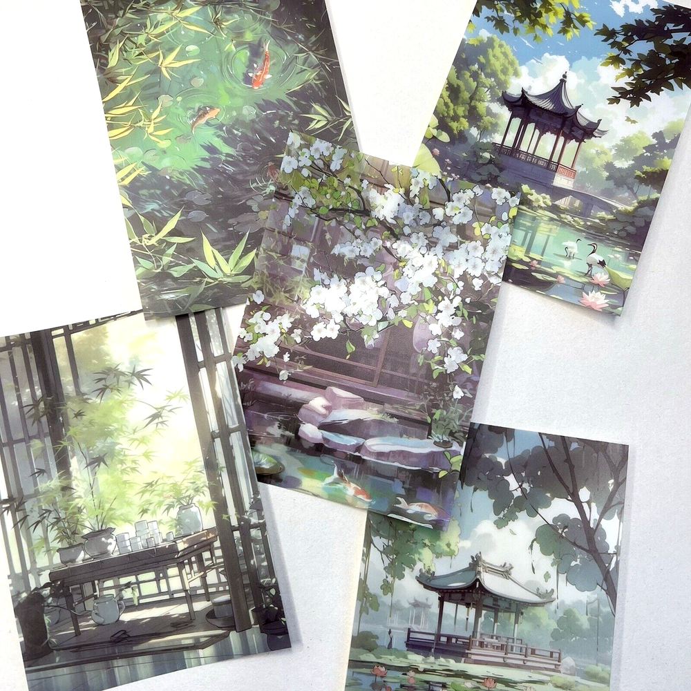 Bamboo Lily Pad Chinese Landscape Background Stickers Junk Journal Collage