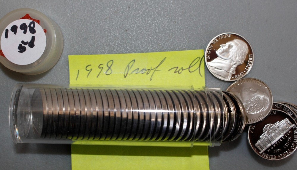 1998 S Jefferson Proof Nickel Roll 40 Coin Total 5c US Coins Five Cents in Tube