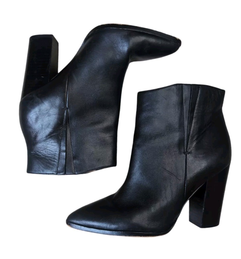 Halogen Bergen Pointed Toe Block Heel Black Leather Slip On Women's Size 9