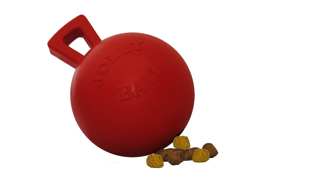 Tug-n-Toss Heavy Duty Dog Toy Ball with Handle 4 Inches/Petite Red