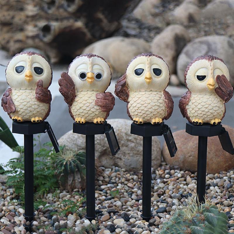 Statue Garden Owl Resin Solar Medium Novelty Modern Multicolor Weatherproof