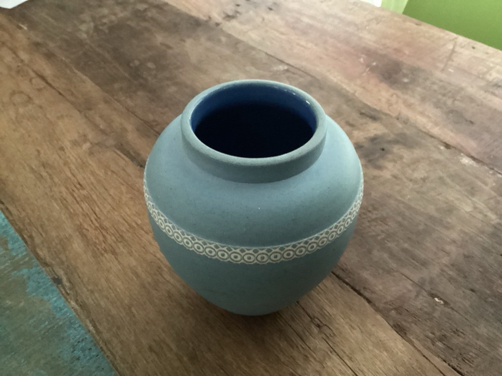 Denver White CO Vintage Art Pottery Matte Blue Vase c1910 W Inside D Stamp
