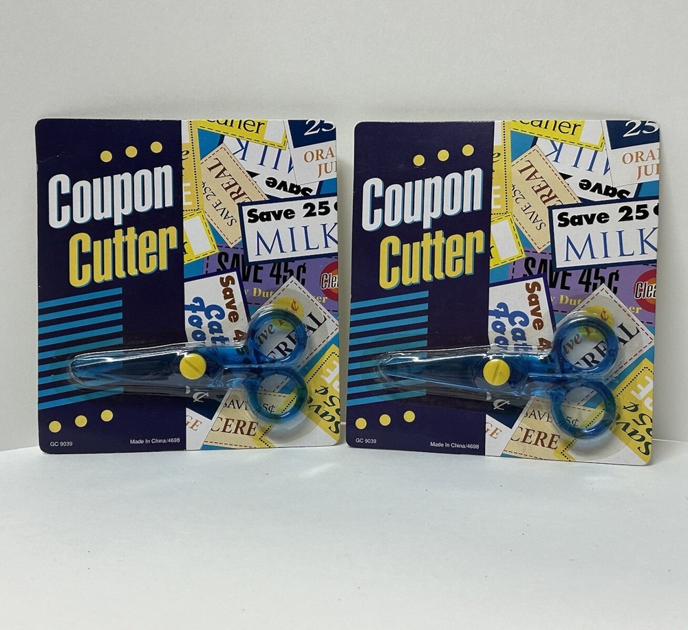 Vintage Lot of 2 Translucent Blue Coupon Cutter Scissors GC 9039 Sealed New-image