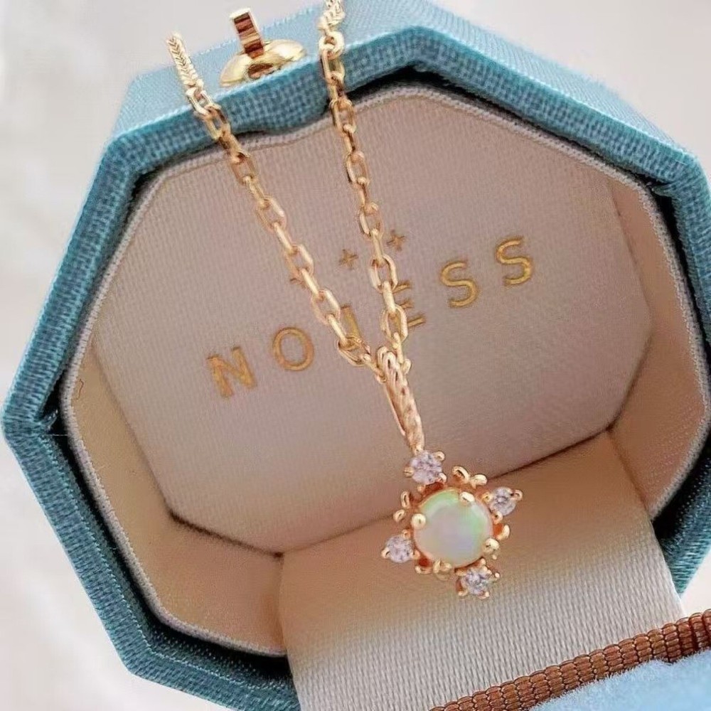 S925 sterling silver gold vermeil necklace with simulated diamonds and 6mm opal