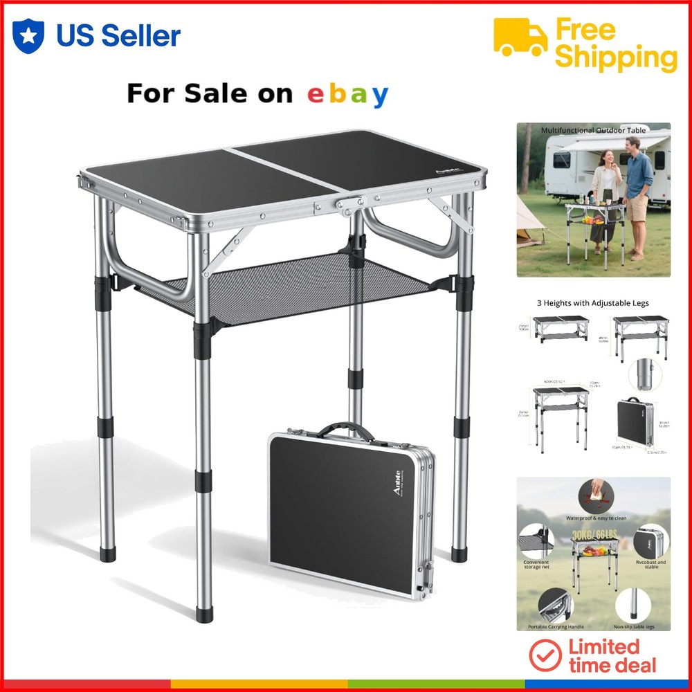 Portable 24x16in Aluminum Folding Camping Table Waterproof for Indoor Outdoor Use