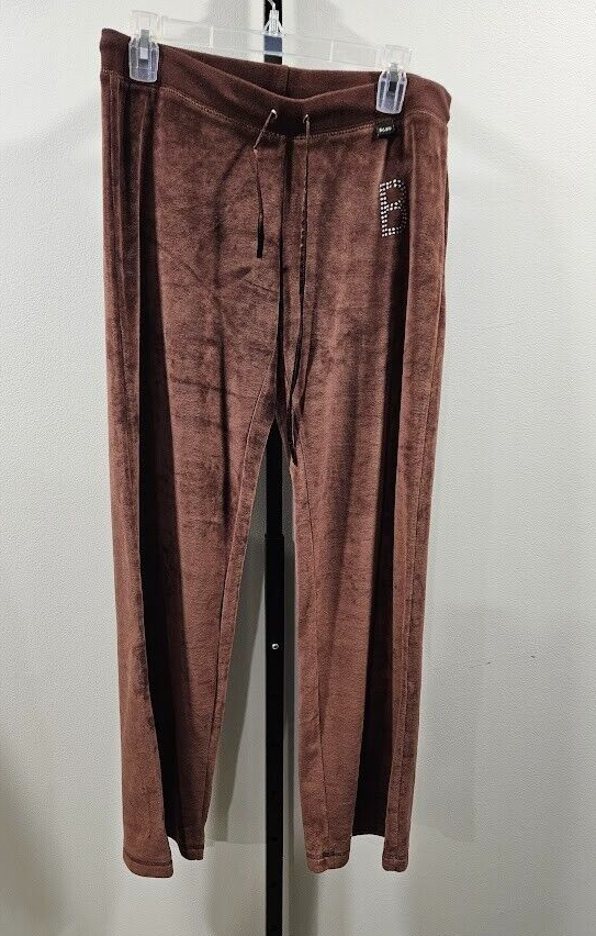 BCBG MAXAZRIA Authentic Velour Wide-Leg Brown Pants Size Large