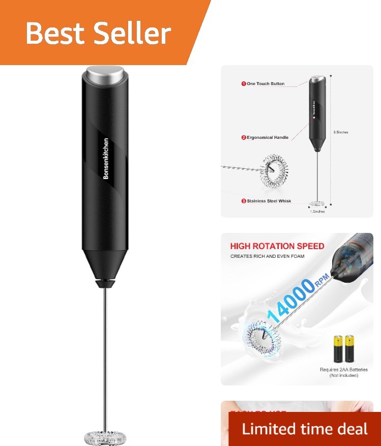 Professional-Grade Milk Frother - Fast Handheld Mixer with Stainless Steel Whisk