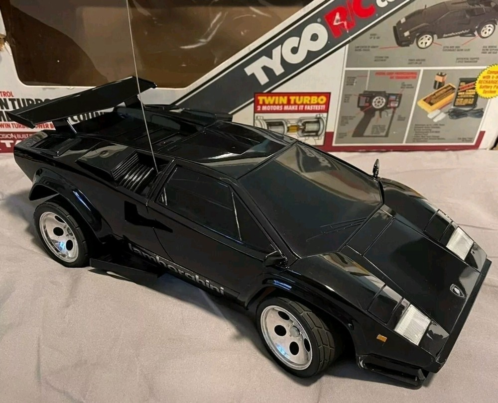 Vintage 1989 Tyco RC Turbo Black Lamborghini Countach 9.6V Power Boost