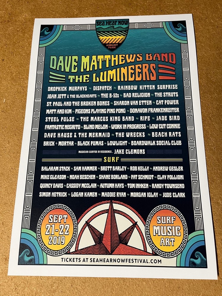 2019 Sea Hear Now Music Festival Dave Matthews Band Lumineers Concert Poster