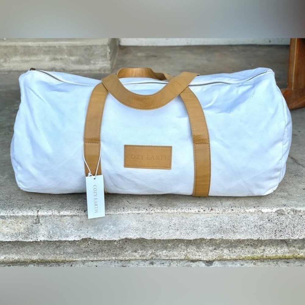 Cozy Earth White Canvas Duffle Bag - Spacious & Stylish Travel Essential  