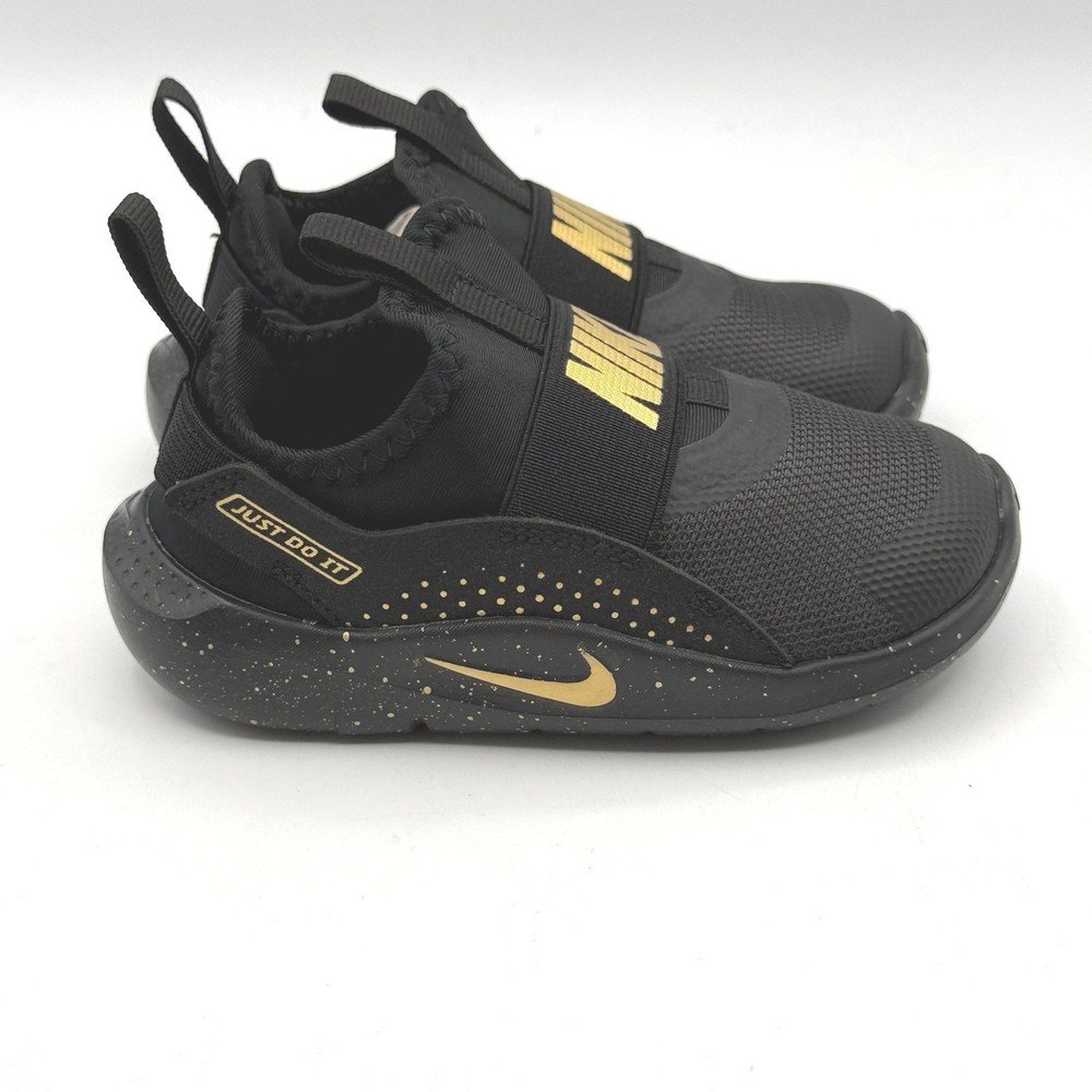 Nike Flex Runner 4 SE TD Toddler 7C Black Metallic Gold Slip On IM6738-001