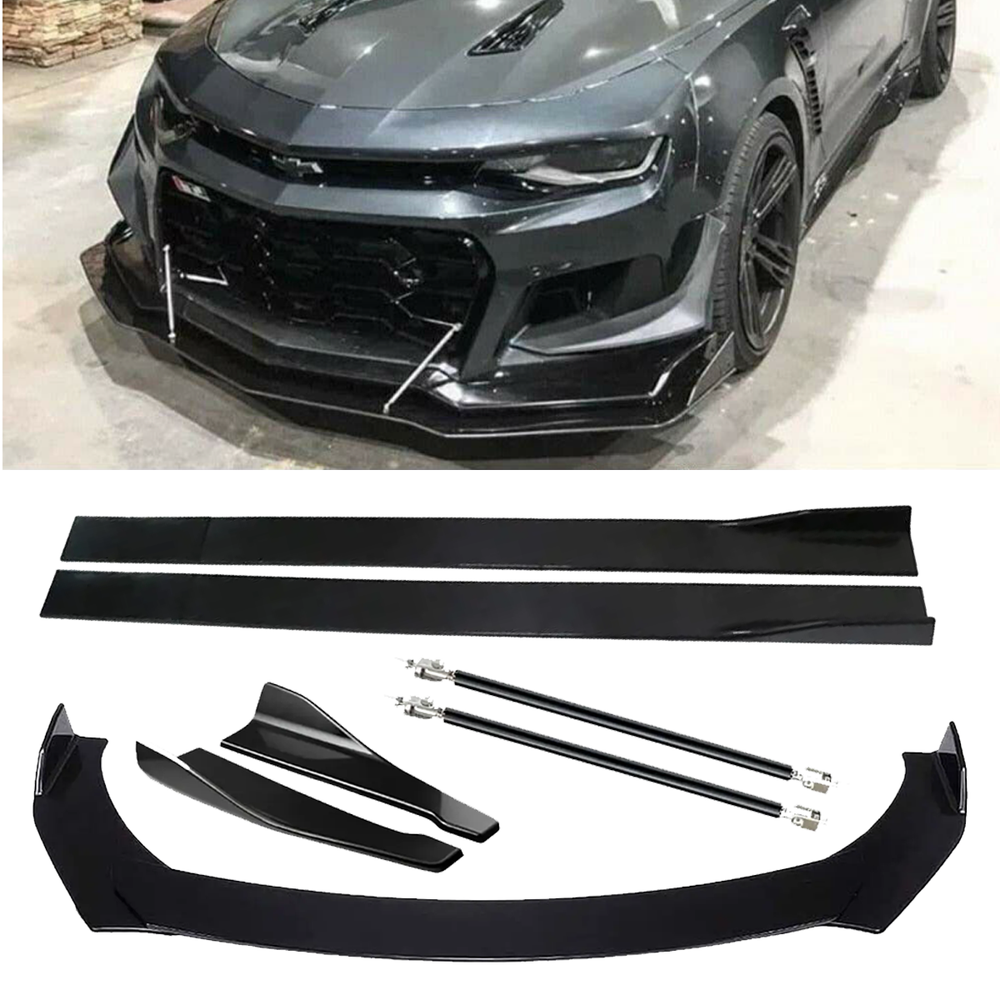 Glossy Front Splitter Bumper Lip Spoiler Side Skirts for Chevy Camaro