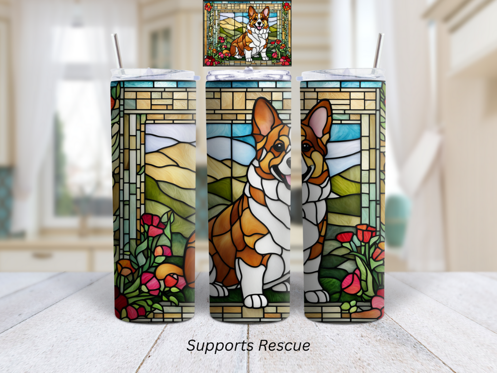 Stained Glass Corgi Dog Vibrant 20 oz Stainless Steel Insulated Tumbler