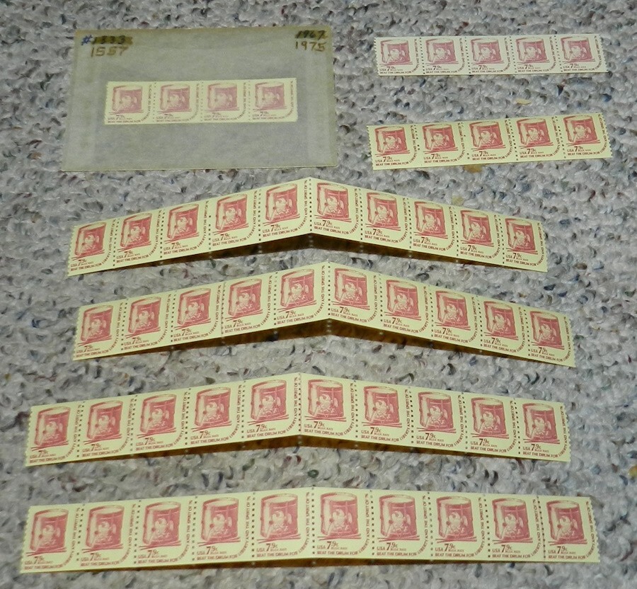 Unused Stamp lot of 7 Scott #1615 Beat the Drum for Liberty - 7.9 cent Strips